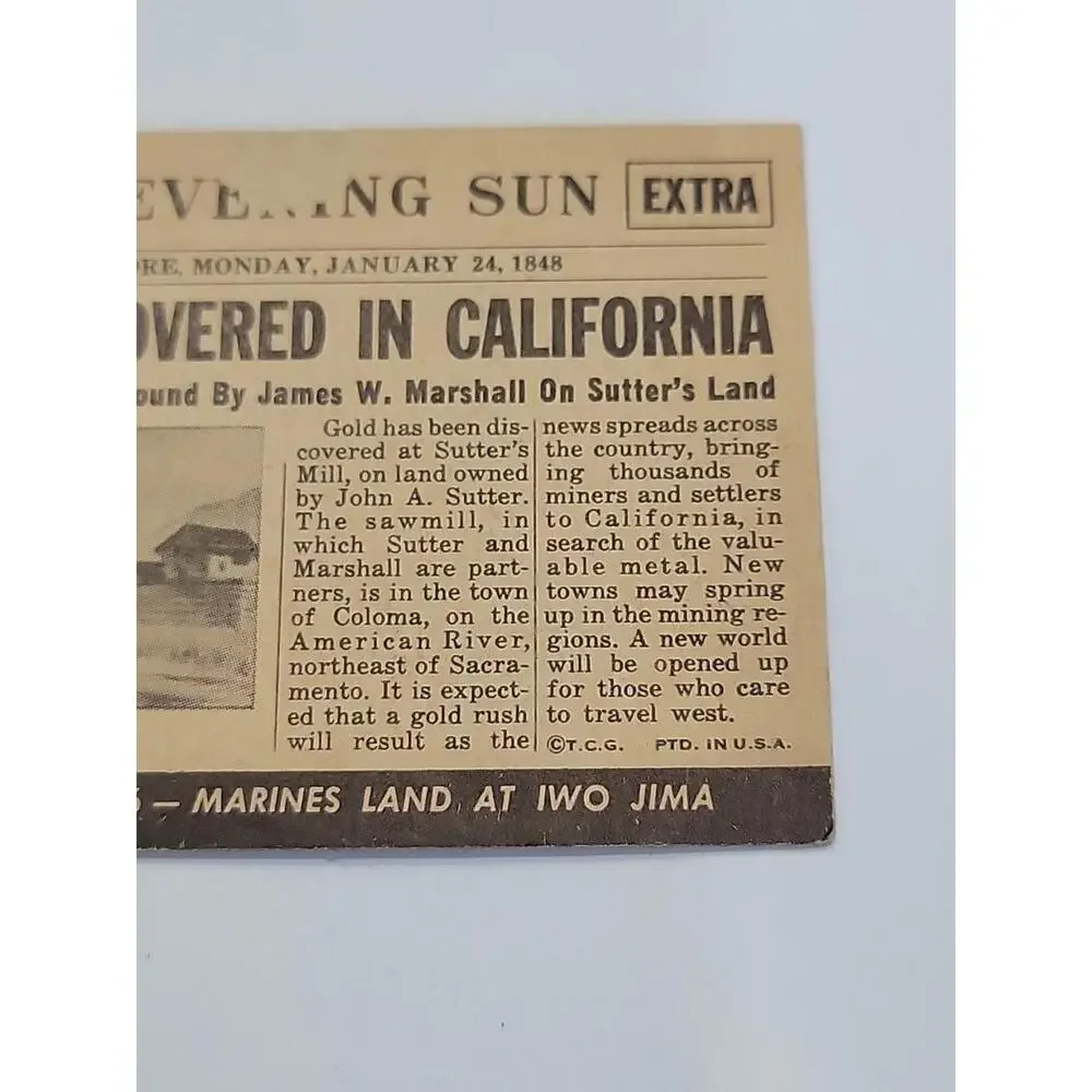 VTG 1954 Topps Scoops #35 Gold Discovered Card Rush Nevada California - Picture 6 of 8